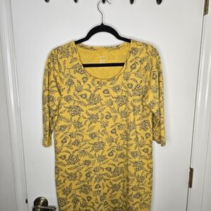 J. Jill  Pure Jill Yellow and Black Balley Sleeve Floral Leaf Print Tunic Medium